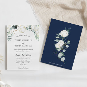 Eucalyptus Cotton   White Modern Elegant Wedding Invitation