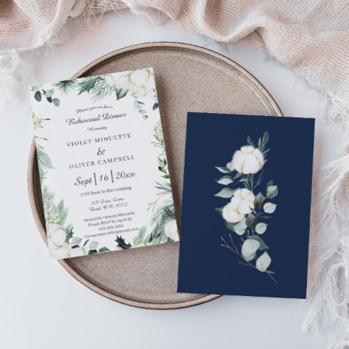 Eucalyptus Cotton  White Modern Rehearsal Dinner Invitation