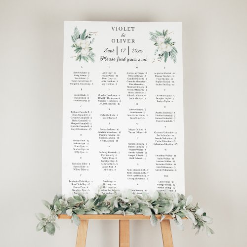 Eucalyptus Cotton  White Modern Seating Chart Foam Board