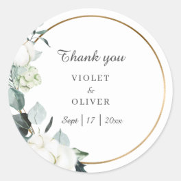Eucalyptus Cotton White Modern Thank you Classic Round Sticker