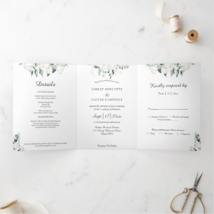 Eucalyptus Cotton   White Modern Tri-Fold Invitation