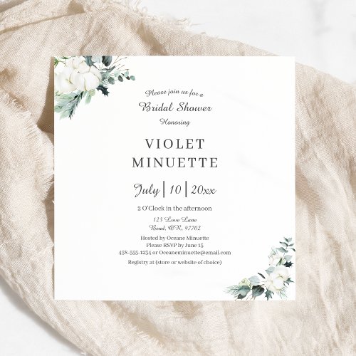 Eucalyptus Cotton  White Modern v2 Bridal Shower Invitation