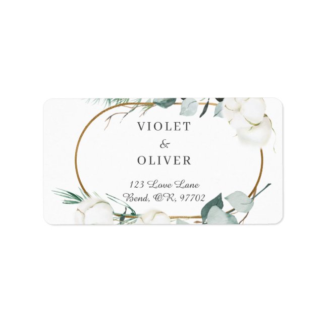 Eucalyptus Cotton | White Modern Wedding Address Label (Front)