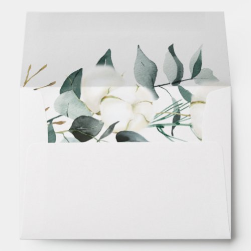 Eucalyptus Cotton  White Modern Wedding Envelope
