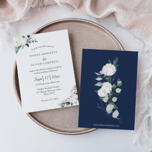 Eucalyptus Cotton  White Modern Wedding Invitation