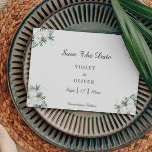Eucalyptus Cotton   White Modern Wedding Save The Date