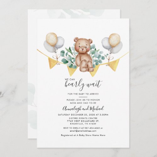 Eucalyptus Couple Baby Shower Bear Greenery Script Invitation