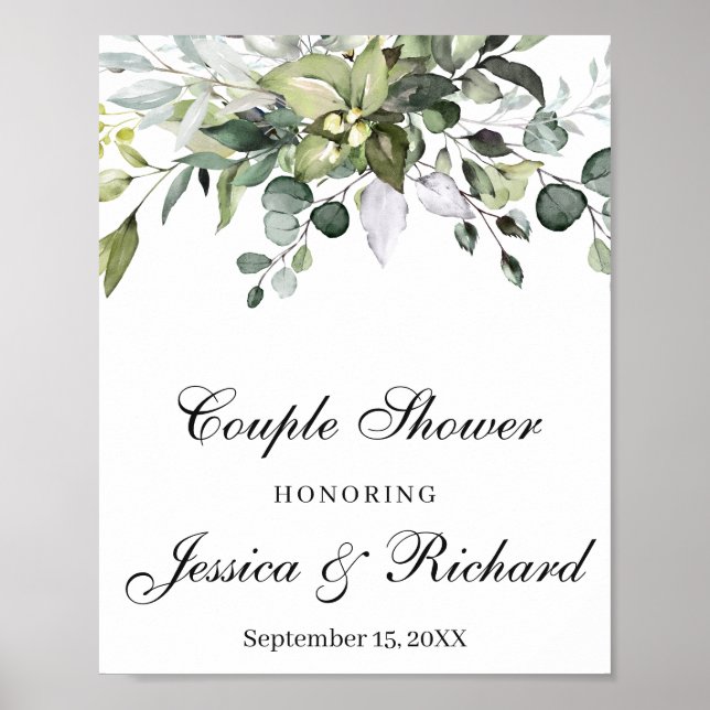 Eucalyptus Couple  Shower Welcome Poster Sign (Front)
