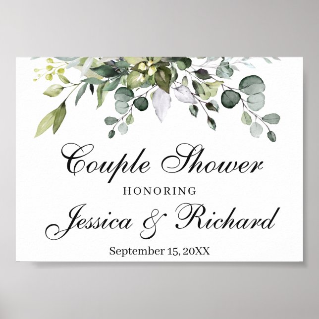Eucalyptus Couple Shower Welcome Poster Sign (Front)