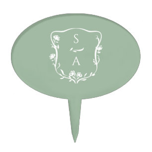 Eucalyptus Couple's Monogram Floral Crest Wedding Cake Topper