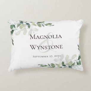 Eucalyptus Couple's Names Date  Accent Pillow