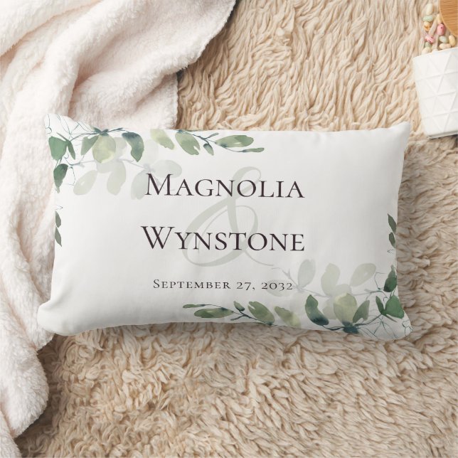 Eucalyptus Couple's Names Date  Lumbar Pillow (Blanket)