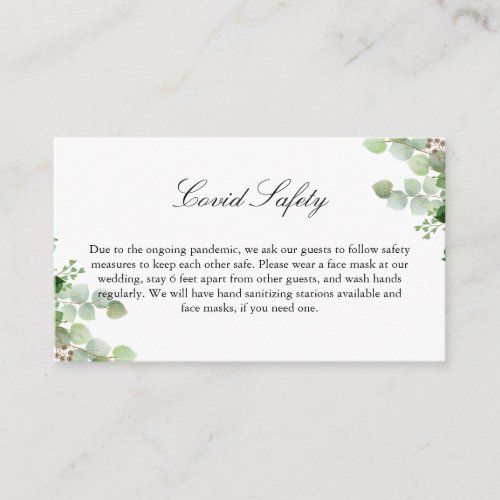 Eucalyptus Covid 19 Safety Information Wedding Enclosure Card