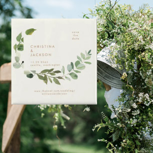 Eucalyptus Cream Wedding Square Save the Date Magnet