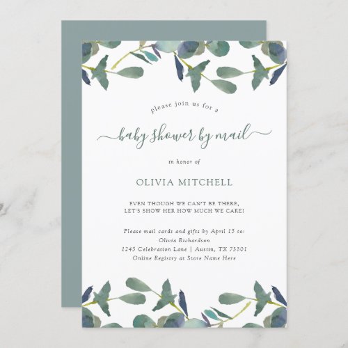 Eucalyptus Crest Green Leaves Baby Shower By Mail Invitation