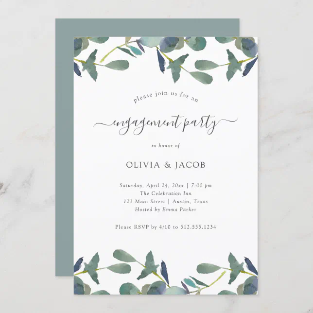 Eucalyptus Crest | Green Leaves Engagement Party Invitation | Zazzle