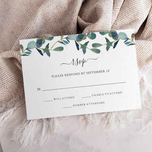 Eucalyptus Crest  Trendy Wedding RSVP Card