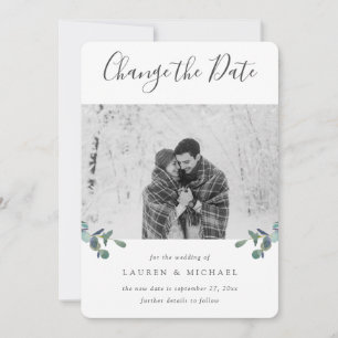 Eucalyptus Crest Watercolor Photo Change the Date Announcement
