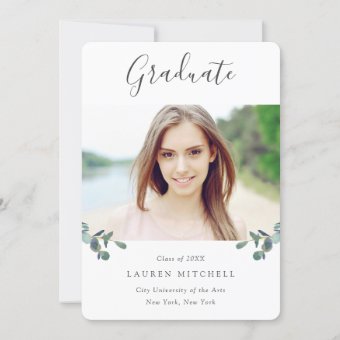 Eucalyptus Crest | Watercolor Photo Graduation Invitation | Zazzle