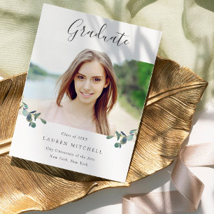 Eucalyptus Crest Watercolor Photo Graduation Invitation Postcard