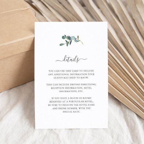 Eucalyptus Crest  Wedding Guest Details Enclosure Card