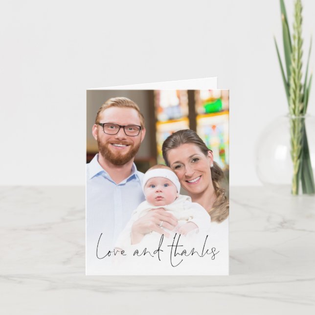 Eucalyptus Cross 2 Photos Christening Love Thanks Thank You Card (Front)