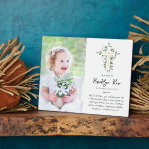 Eucalyptus Cross Baptism Photo Keepsake Plaque