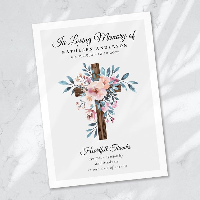 Eucalyptus Cross Funeral Memorial Thank You Card (Creator Uploaded)