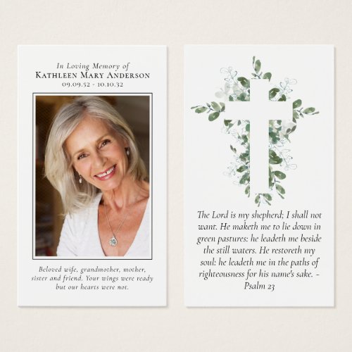 Eucalyptus Cross Memorial Prayer Card