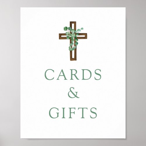 Eucalyptus Cross Modern Baptism Cards and Gifts Pe Poster