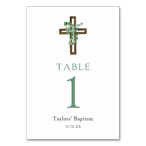 Eucalyptus Cross Modern Baptism  Table Number