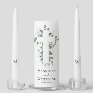 Eucalyptus Cross Monogram Wedding Unity Candle Set
