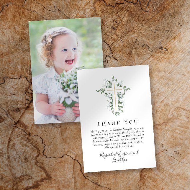 Eucalyptus Cross Photo Baptism  Note Card (Creator Uploaded)