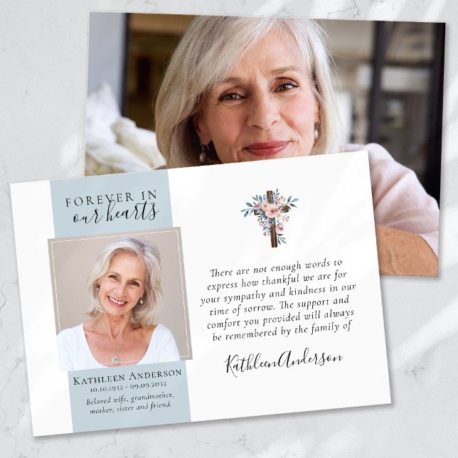 Eucalyptus Cross Photo Funeral Thank You Cards (Creator Uploaded)