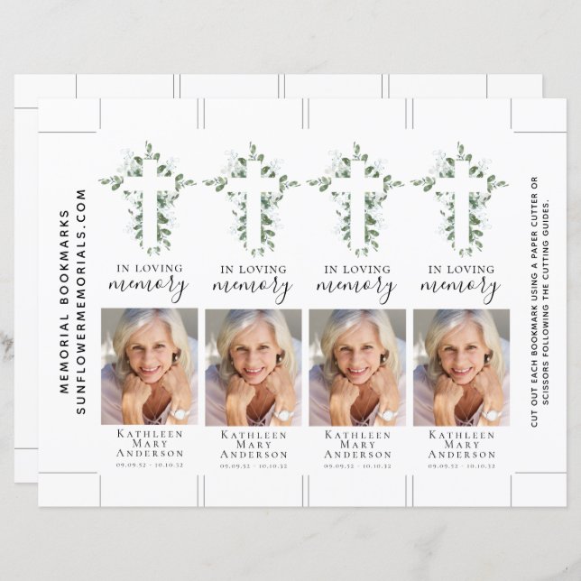 Eucalyptus Cross Photo Memorial Bookmark (Front/Back)