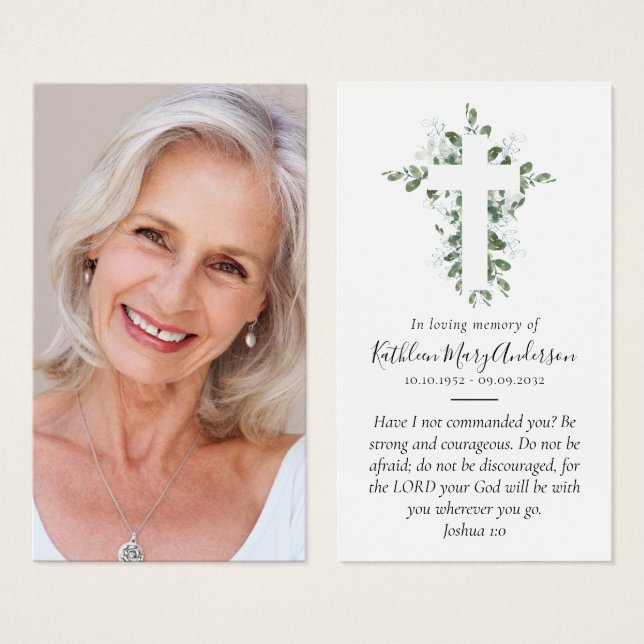 Eucalyptus Cross Photo Memorial Prayer Card (Front & Back)