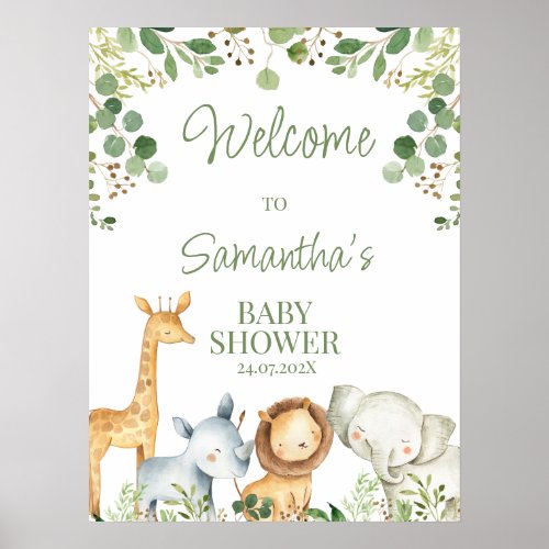 Eucalyptus Cute Safari Baby Shower Welcome Sign