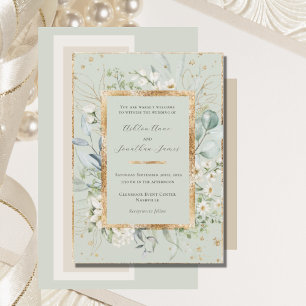 Eucalyptus Daisies Gold Sage Green Elegant Wedding Invitation