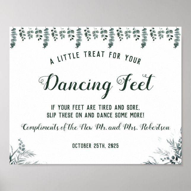 Eucalyptus Dancing Feet Flip Flops Wedding Sign (Front)