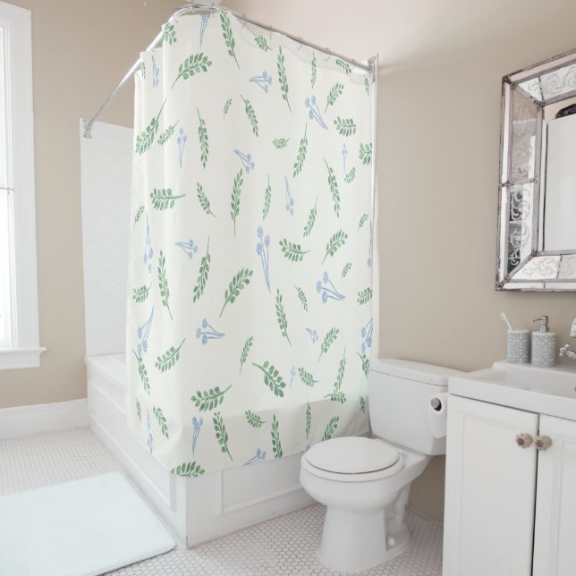 Eucalyptus & Dandelions Botanical Pattern Shower Curtain (In Situ)