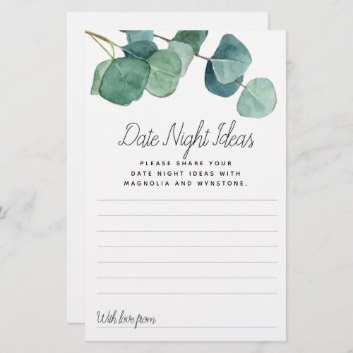 Eucalyptus Date Night Ideas Cards