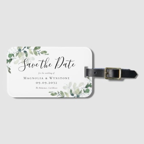 Eucalyptus Destination Wedding Save The Date Luggage Tag