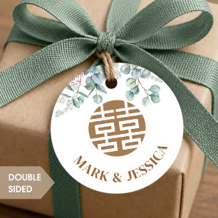 Eucalyptus Double Happiness Wedding Round Favor Tags