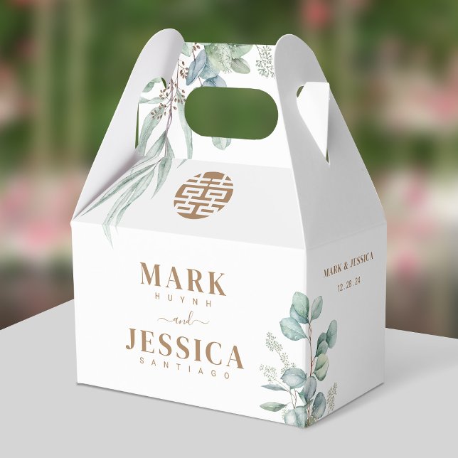 Eucalyptus Double Happiness Wedding Thank You Favor Boxes (Creator Uploaded)