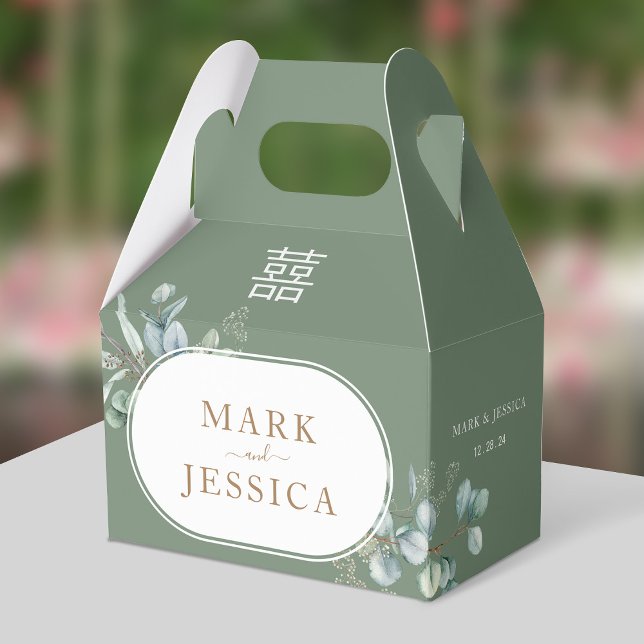 Eucalyptus Double Happiness Wedding Thank You Favor Boxes (Creator Uploaded)