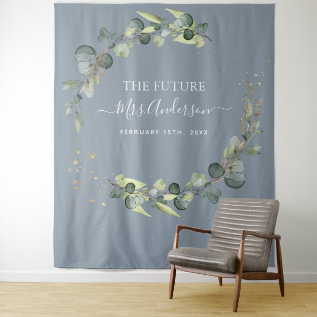Eucalyptus Dusty Blue Future Mrs. Backdrop (In Situ)