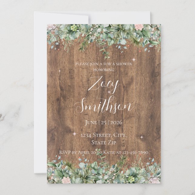 Eucalyptus Dusty Rose Bridal Shower | Greenery Invitation (Front)