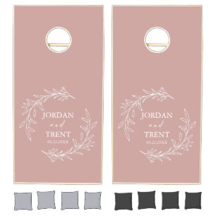 Eucalyptus Dusty Rose Custom Wedding Cornhole Set