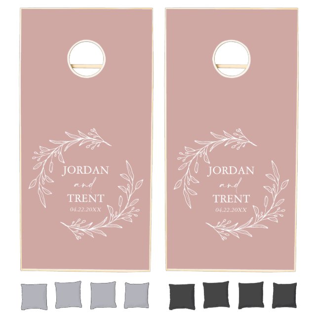 Eucalyptus Dusty Rose Custom Wedding Cornhole Set (Set)