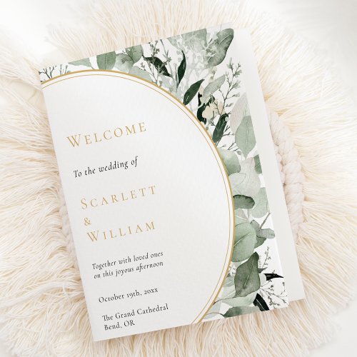 Eucalyptus Dusty Rose Gold Sage Vintage Wedding Program